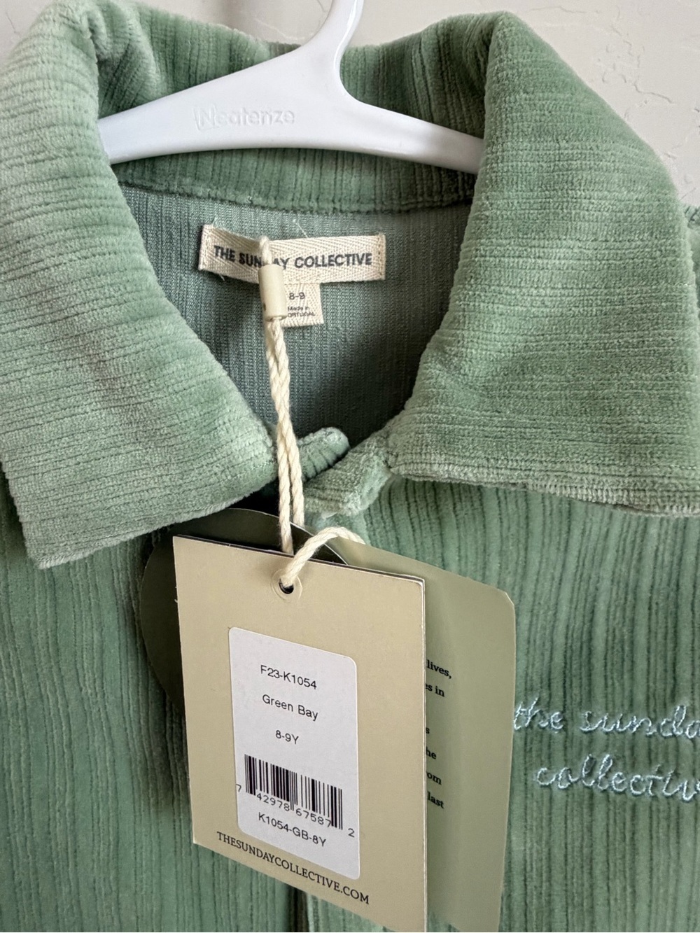 The Sunday Collective Ribbed Button Front Shirt Green Bay 8-9Y NWT Portugal - Picture 3 of 7